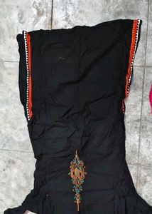 Elegant Black Kurta with Red &amp; Yellow Embroidery