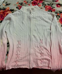 Pink Lace-Up Zip-Up Jacket