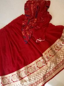 Red Embroidered ghagra with bandage odhna