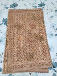 Beige &amp; Brown Printed Cotton blend Saree
