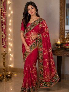 Red Embroidered Saree with Blouse