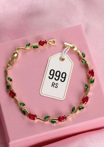 Elegant Gold Tone Tulip Bracelet with Red and Gree