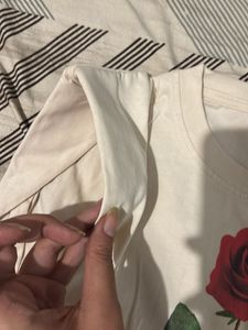 shoulder padded Tee with Rose Graphic