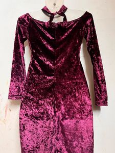 Burgundy Velvet Choker Dress