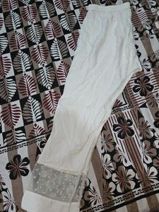 Elegant White Palazzos with Net Pearl Detailing