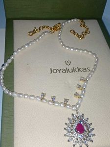 Elegant Pearl Necklace with Ruby Pendant