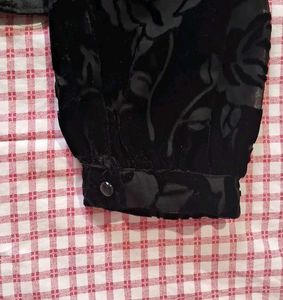 Black Velvet Floral Puff Sleeve Top