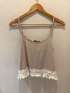 Chic Striped  Lace Trim Top