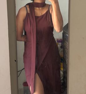 Maroon Wrap Dress with High Slit