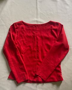 Chic Red Square Neck Long Sleeve Top