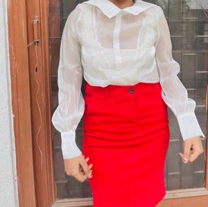 Organza Sheer Stiff Collar Top