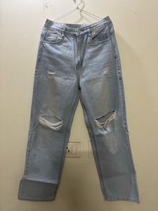 Light Wash Ripped Wide Leg Jeans