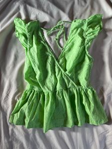 Lime Green Eyelet Wrap Top🍋‍🟩