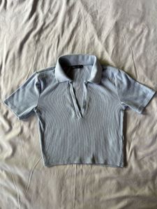 Light Blue Cropped Polo Top