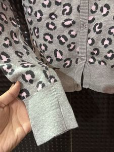 Girls Grey Leopard Print Cardigan
