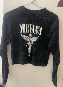 Nirvana Band Graphic Cropped Long Sleeve Top