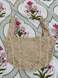 brown co-ord set corset top skirt
