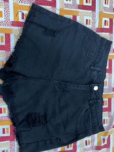 Black Distressed Denim Shorts