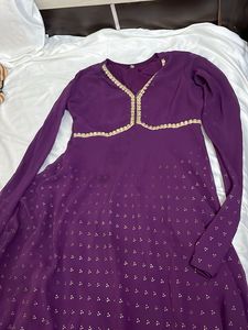 Elegant Purple Gown with Gold Print