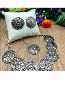 Oxidized Silver Necklace and Earring Set