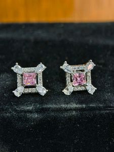 Elegant Pink &amp; Crystal Stud Earrings 925 silver