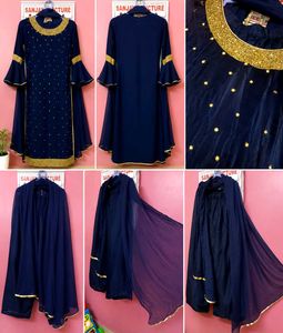 Navy Blue Party Wear Suit Set with Dupatta (Size M