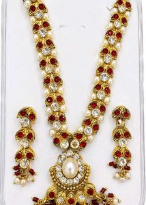 Elegant Pearl and Ruby Necklace Set