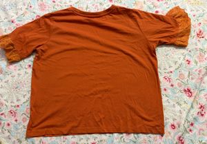Stylish Rust Ruffle Sleeve Top