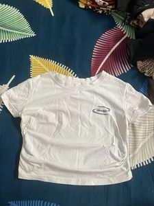 White Graphic Print Cropped T-Shirt