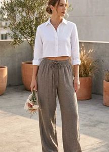 Casual Linen Blend Wide Leg Pants