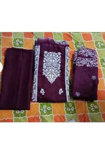 Embroidered Kurta Set - Deep Plum