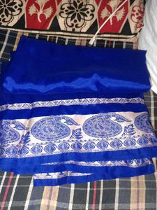 Elegant Royal Blue Saree with Silver Border