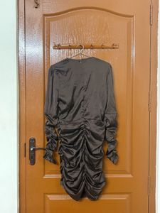 Brown dress ruffled party wear y2k aestheti