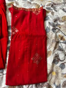 Elegant Red Kurta Set with Embellishments