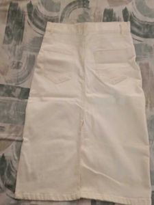 Classic White Denim Midi Skirt