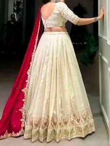 Elegant Cream & Red Lehenga Choli