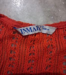 Orange Crochet Fringe Vest