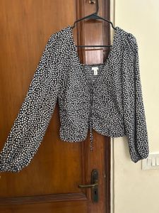 Chic Black & White Ditsy Floral Blouse