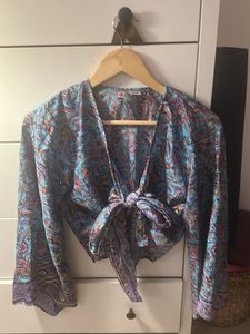 Blue & Pink Front Tie Up crop top