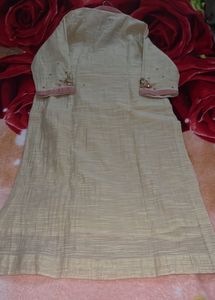Elegant Cream Kurti with Pink Embroidery