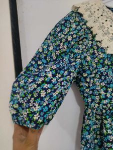 Floral Mini Dress with Crochet Collar