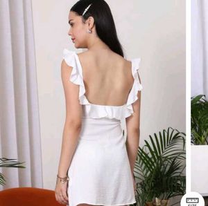 XS size Chic White Ruffle Mini Dress