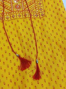Vibrant Yellow Kurta with Red Print