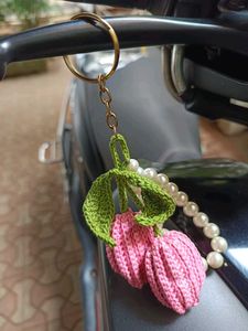 Crocheted Tulip Keychain with Pearls