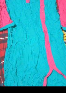 Teal and Pink Striped Kurta