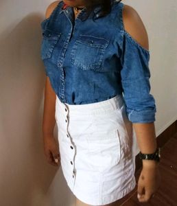 Cut Shoulder Denim Top