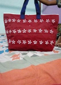 Maroon Tote Bag with Floral Embroidery