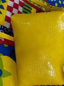 Vibrant Yellow Crocodile Textured Clutch