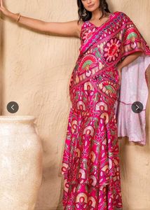 Vibrant Gujarati print double layer saree