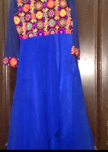 Blue Embroidered Dress fulkari high low ethnic kur